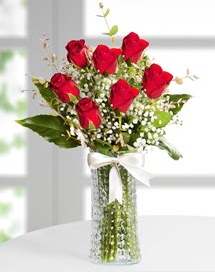 Cam vazoda 7 adet kırmızı gül  Tekirdağ hediye çiçek yolla 