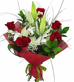 1 dal kazablanka 5 kırmızı gül buketi  Tekirdağ yurtiçi ve yurtdışı çiçek siparişi 