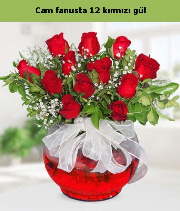 Cam içerisinde 12 adet kırmızı gül  Tekirdağ internetten çiçek siparişi 