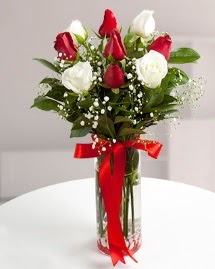 5 kırmızı 4 beyaz gül vazoda  Tekirdağ 14 şubat sevgililer günü çiçek 