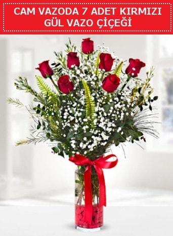 Cam vazoda 7 adet kırmızı gül çiçeği  Tekirdağ çiçek gönderme 